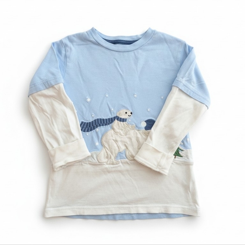 Gymboree Kids Blue & White Polar Bear Layered-Look Long Sleeve Top Cotton Size 7